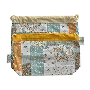 Sac à pain réversible - Patchwork bleu caramel - Sacasalades by Arminé