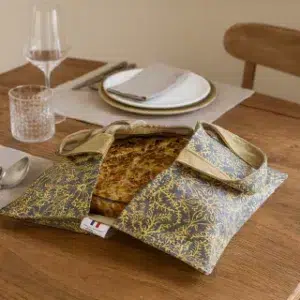 Sac à plats réversible en tissu festif - Sacasalades by Arminé